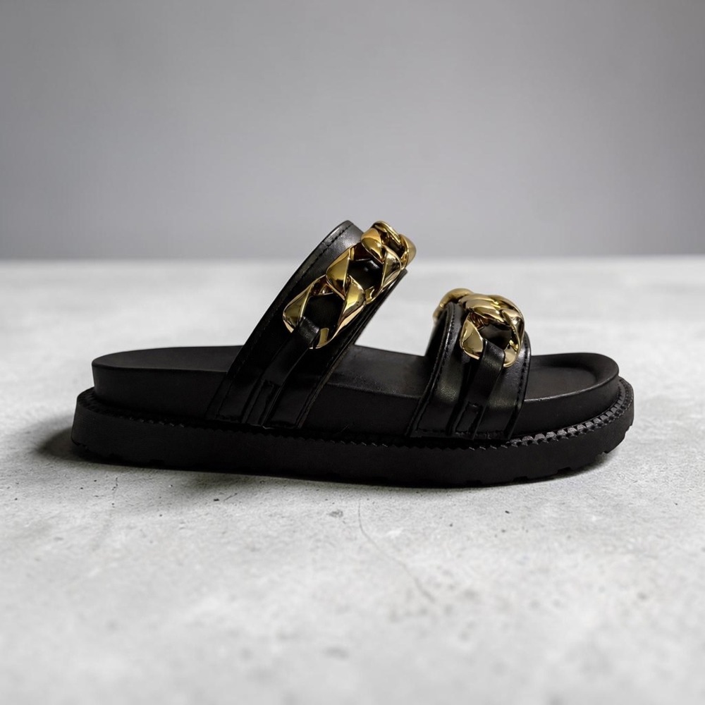 Catherine Malandrino Leahne Black Gold Chain Slide Sandals Platform Mens 8